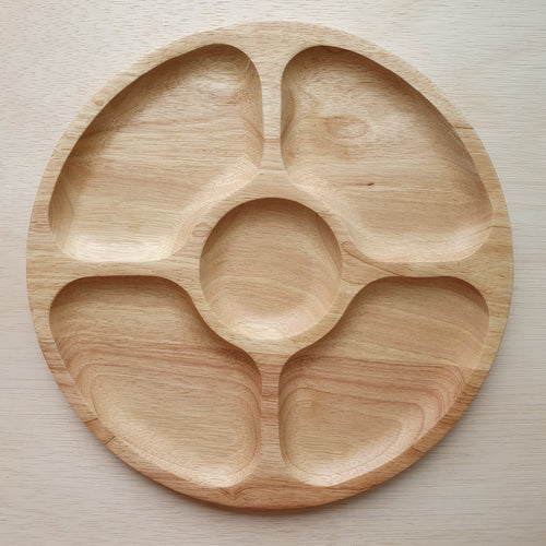 Wooden Tray - 5 Section Rubberwood Circle (28cm)